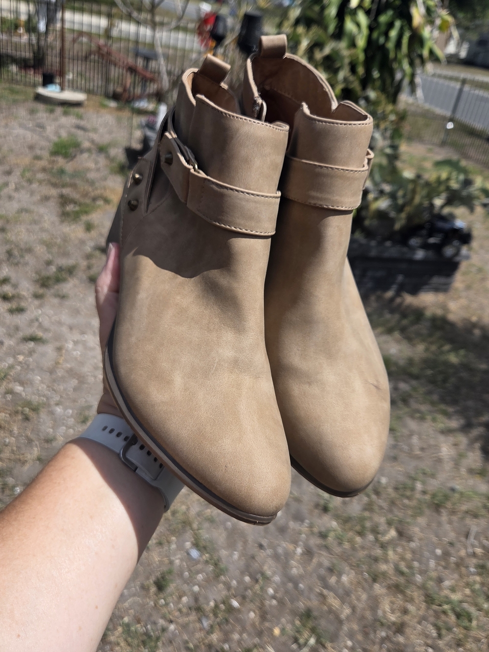 UNIONBAY Tan Ankle Booties with Decorative Strap